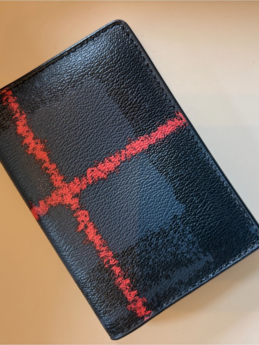 Coach Black Card & Key Holder with Red Plaid Stripe